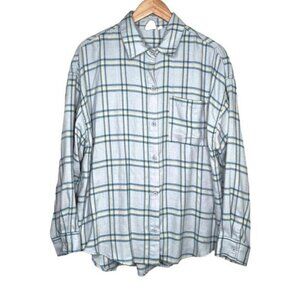 White crow bke blue plaid flannel button down shirt jacket shacket size xl
